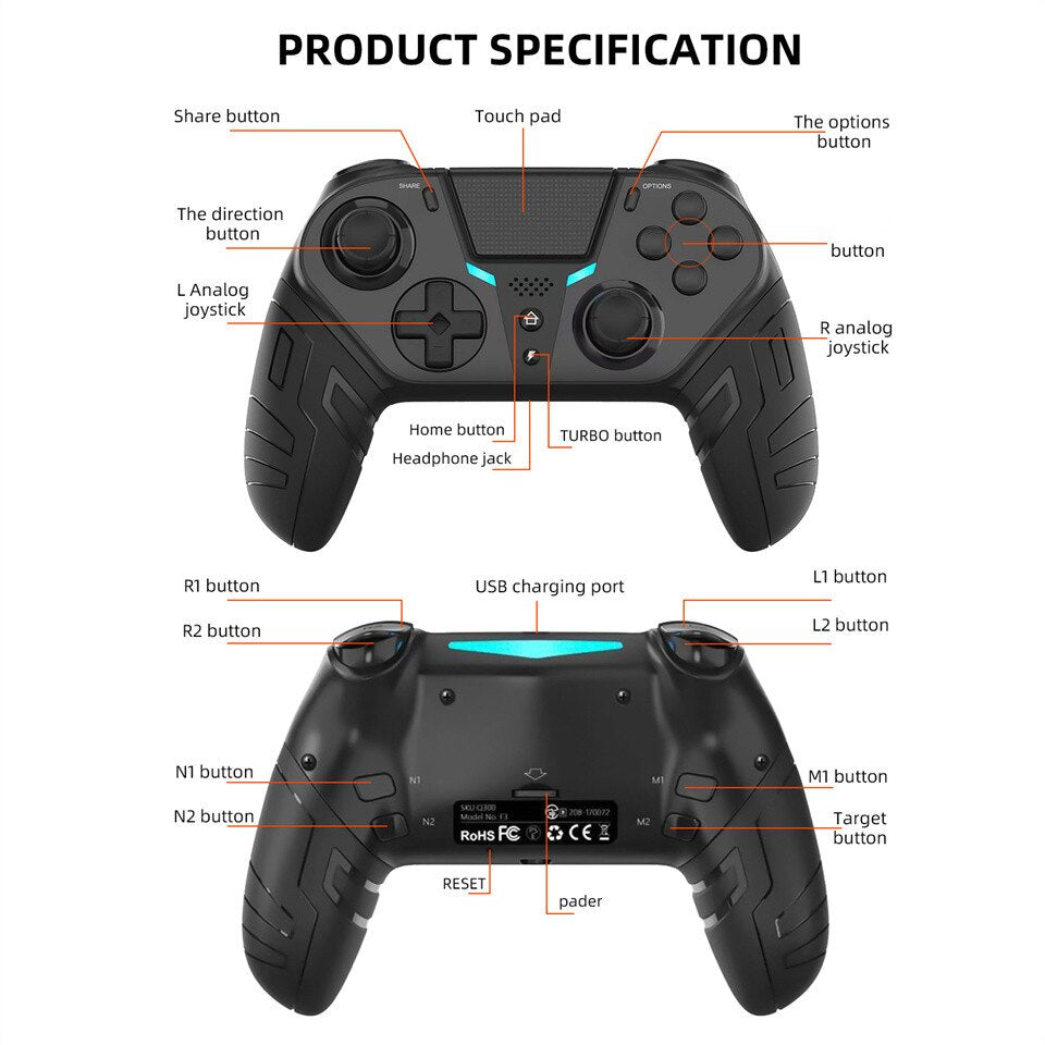 Ultimate Freedom: Wireless Controller with Dual Vibration and Turbo Function for PS4, Android, iOS, and PC Gaming Bliss
