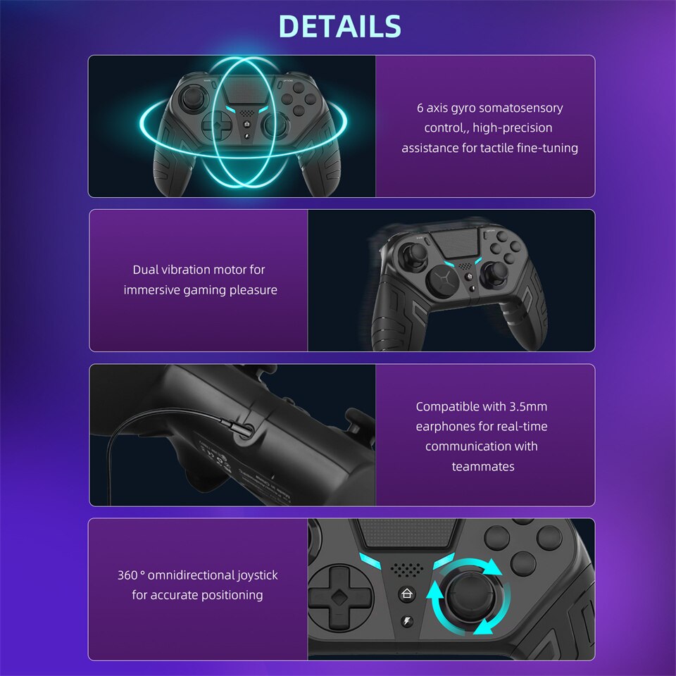 Ultimate Freedom: Wireless Controller with Dual Vibration and Turbo Function for PS4, Android, iOS, and PC Gaming Bliss