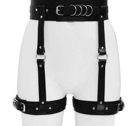 Handmade leather waist to thigh buckle garter