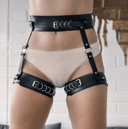Handmade leather waist to thigh buckle garter