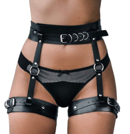 Handmade leather waist to thigh buckle garter