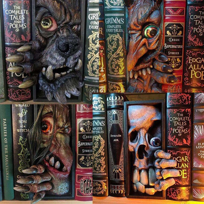 Frankenstein's Monster Bookend Figurines Skull Devil Peeping Statue Sculpture Resin Bookshelf Desktop Home Decoration Crafts