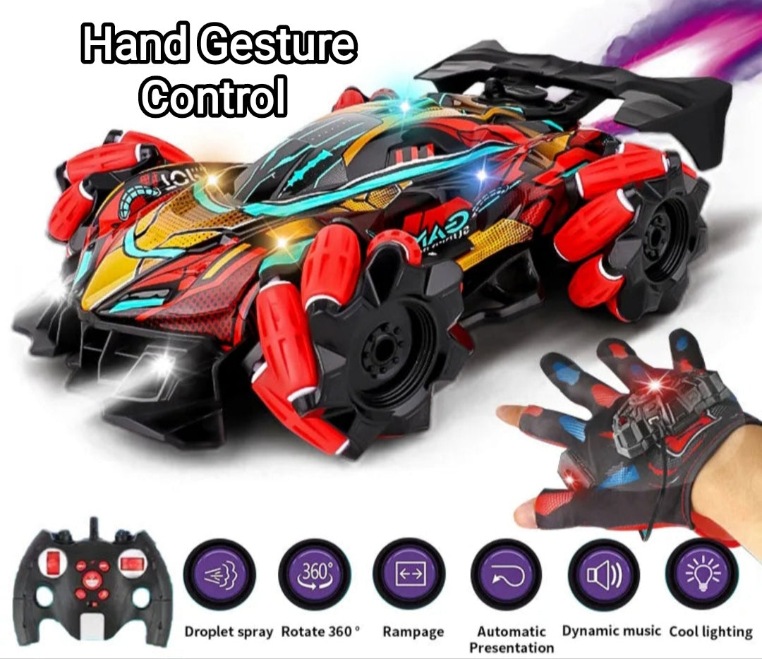 RC Drift Car with Music, LED Lights, and 2.4G Gesture Remote Control - 4WD Electric Stunt Car for Children, F2 Spray Radio Control Toy
