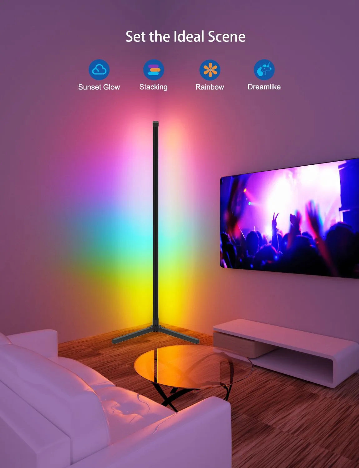 Modern Smart RGB Floor Lamp - 16 Million Color Changing Mood Light with Music Sync, APP & Remote Control