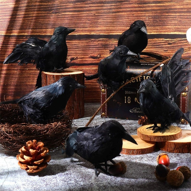 Realistic Black Crow Decor Set - Perfect for Halloween, Garden, and Party - Artificial Crow Bird Model Prop Collection