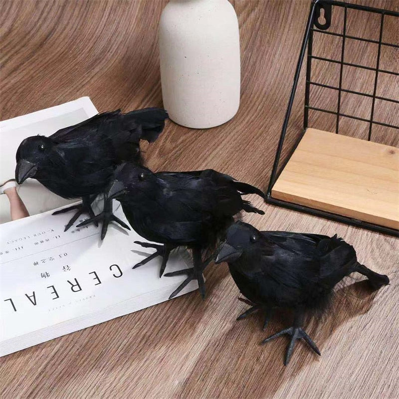 Realistic Black Crow Decor Set - Perfect for Halloween, Garden, and Party - Artificial Crow Bird Model Prop Collection