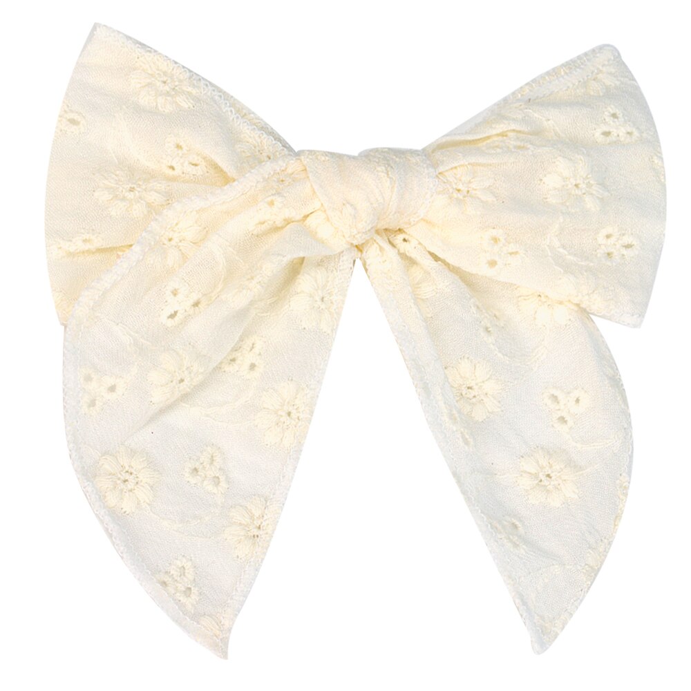 Cute Infant Spring Summer Hair Accessories - Baby Girls' Big Bows Hairclip Collection in Embroidered Cotton Linen Barrettes