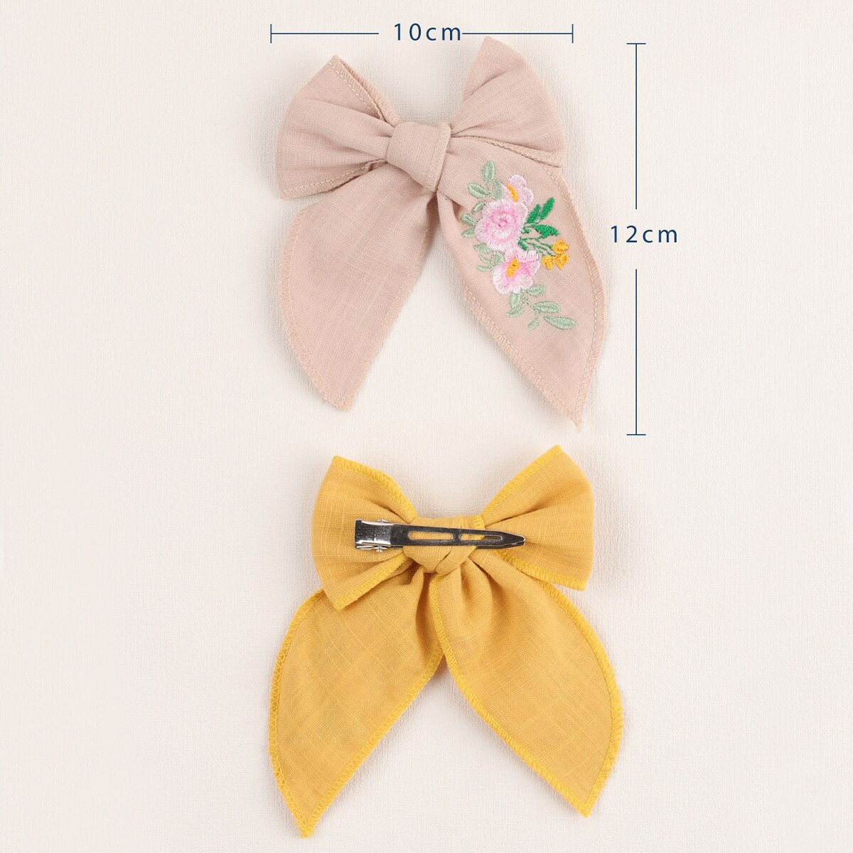 Cute Infant Spring Summer Hair Accessories - Baby Girls' Big Bows Hairclip Collection in Embroidered Cotton Linen Barrettes