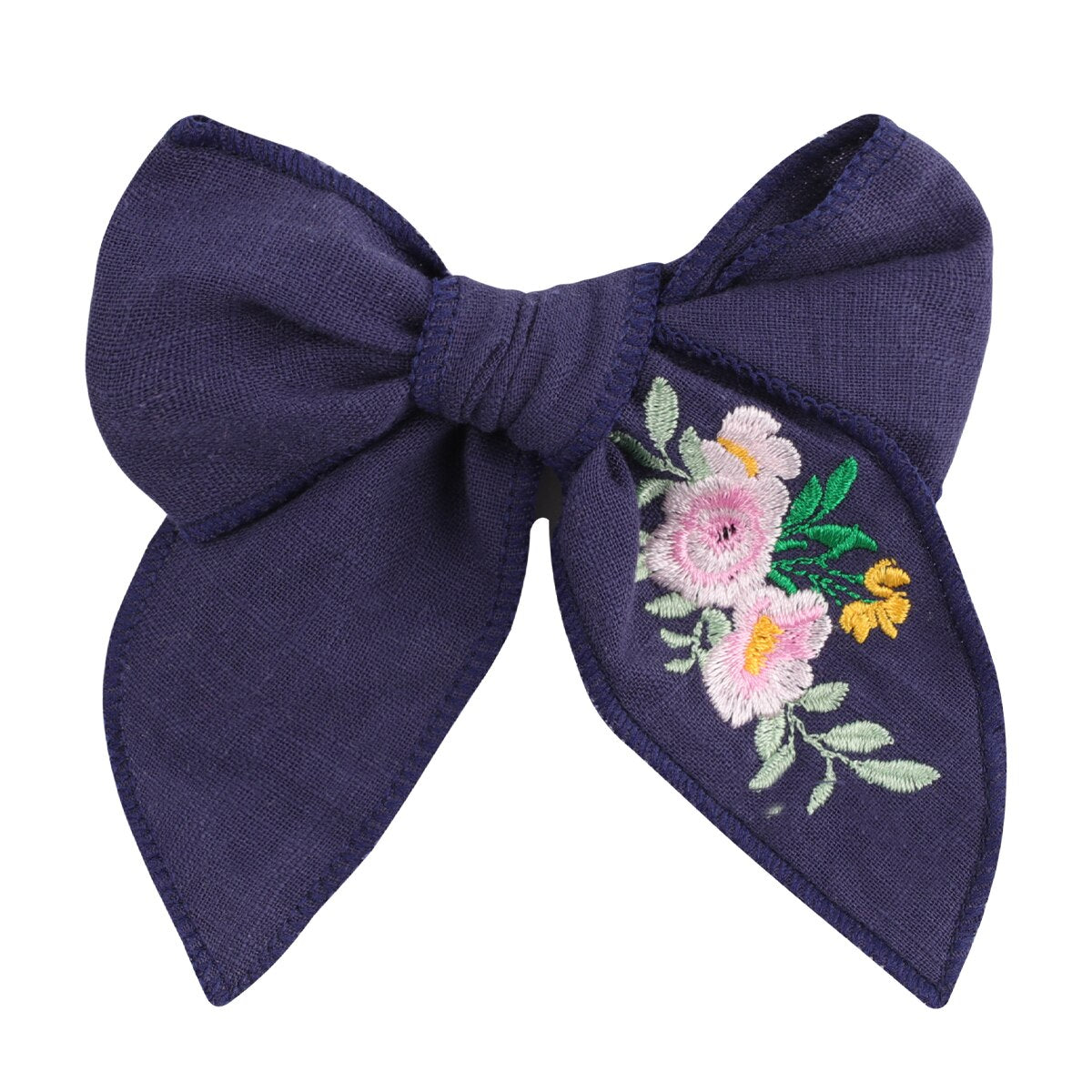 Cute Infant Spring Summer Hair Accessories - Baby Girls' Big Bows Hairclip Collection in Embroidered Cotton Linen Barrettes