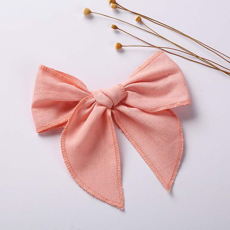 Cute Infant Spring Summer Hair Accessories - Baby Girls' Big Bows Hairclip Collection in Embroidered Cotton Linen Barrettes