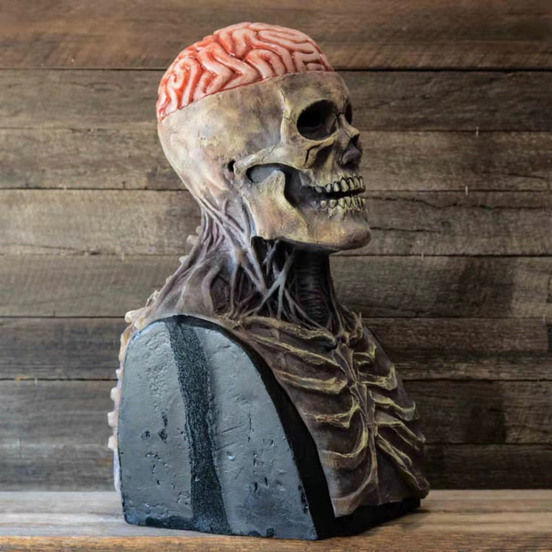 Realistic Skull Mask with Movable Jaw - Halloween Horror Latex Helmet - Scary Skeleton Masquerade Prop - Rubber Full Head Costume