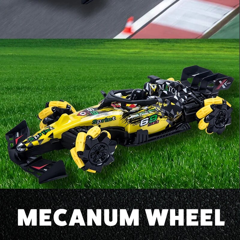 RC Drift Car with Music, LED Lights, and 2.4G Gesture Remote Control - 4WD Electric Stunt Car for Children, F2 Spray Radio Control Toy