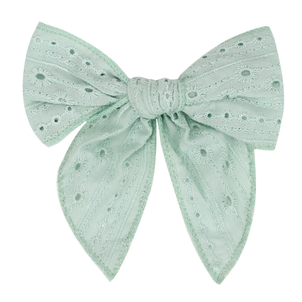 Cute Infant Spring Summer Hair Accessories - Baby Girls' Big Bows Hairclip Collection in Embroidered Cotton Linen Barrettes
