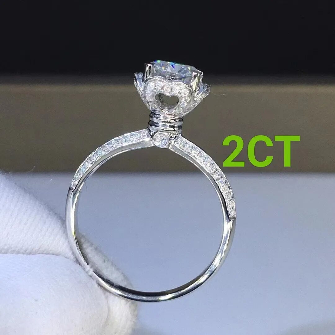 1CT/2CT Super White D Color Lab Diamond Moissanite Diamond Ring - 925 Sterling Silver - Women's Engagement Ring -