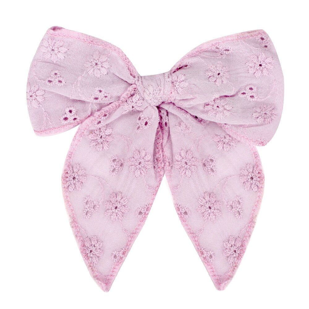Cute Infant Spring Summer Hair Accessories - Baby Girls' Big Bows Hairclip Collection in Embroidered Cotton Linen Barrettes