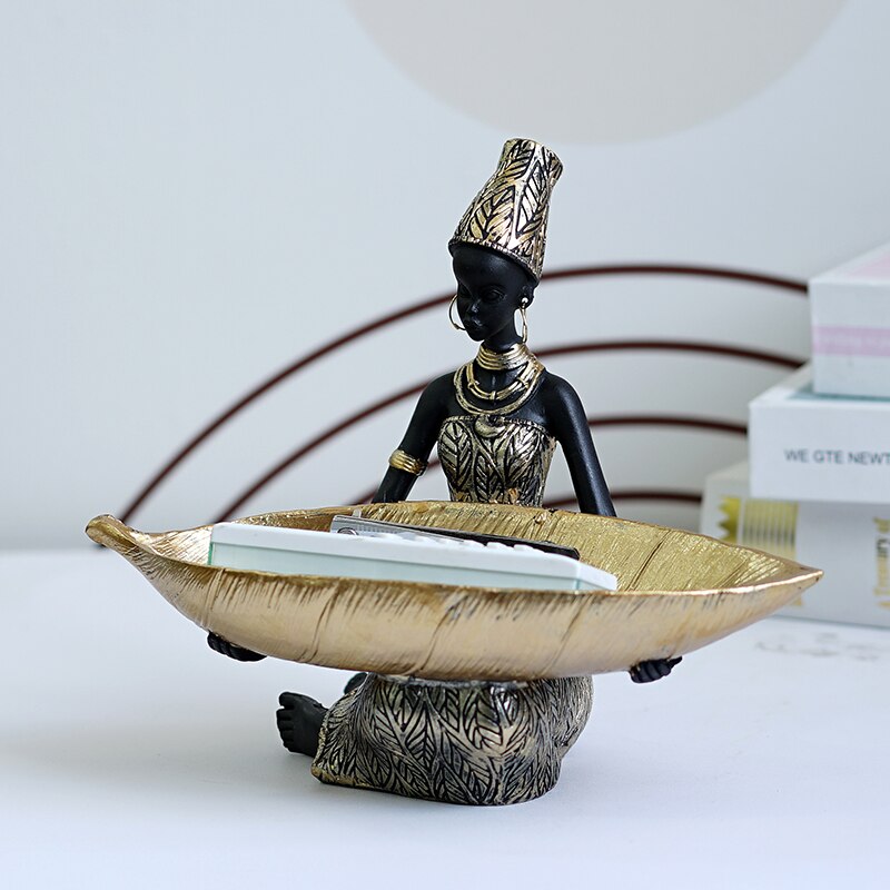 Exquisite Resin Exotic African Woman Storage Figurine - African Inspired Home Desktop Decor - Keys/fruits/Candy Bowl - Craft Objects