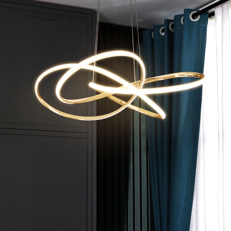Gold Finished Nordic Modern LED Chandeliers Geometric Line Lamp For Kitchen  Living Dining room lustre pendent Hanging Lamp