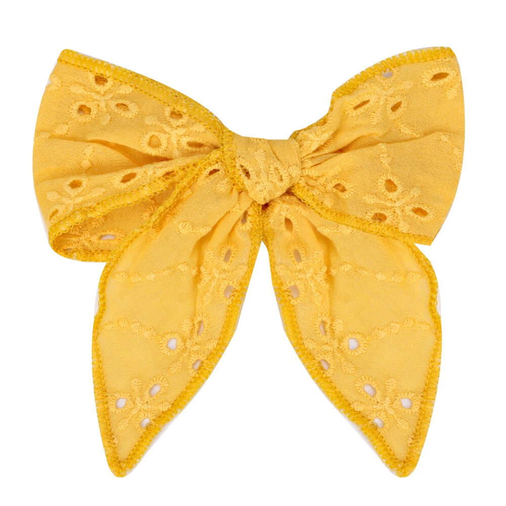 Cute Infant Spring Summer Hair Accessories - Baby Girls' Big Bows Hairclip Collection in Embroidered Cotton Linen Barrettes