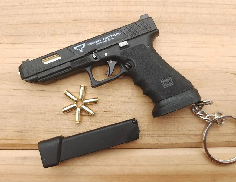 Alloy Empire Mini Pistol Keychain Toy - 2023 New Taran Tactical TTI Glock G17 G34 1:3 Scale with Shell Ejection and Free Assembly - Fidget Toy Gun