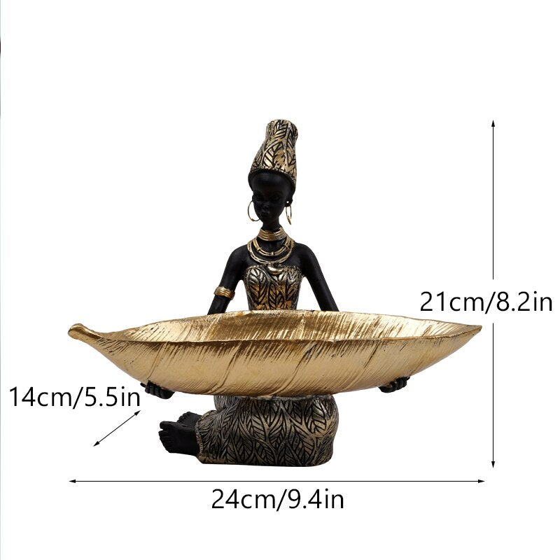 Exquisite Resin Exotic African Woman Storage Figurine - African Inspired Home Desktop Decor - Keys/fruits/Candy Bowl - Craft Objects