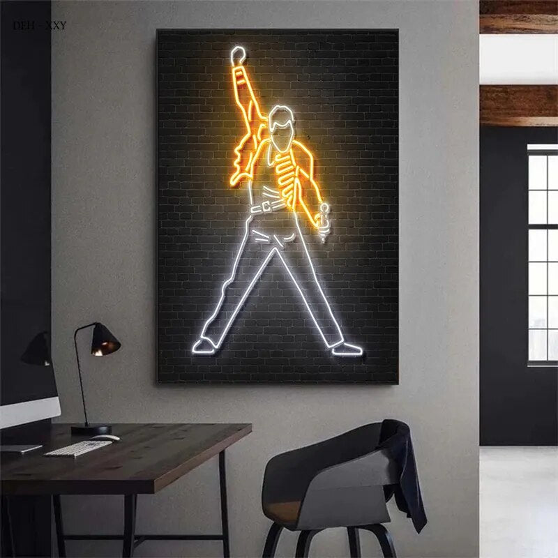 Neon Theme Rap Stars Wall Art - High Quality Graffiti Canvas Paintings for Home, Room, Studio, and Bar Decor