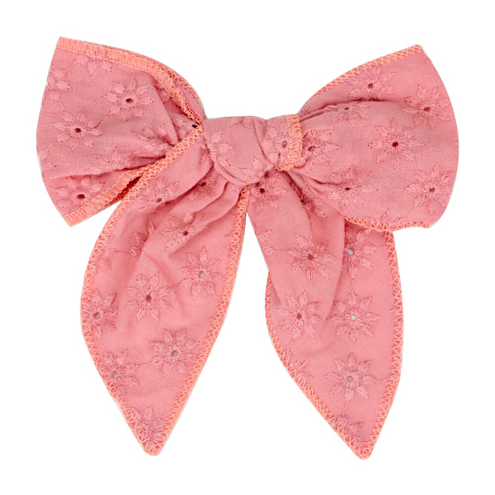 Cute Infant Spring Summer Hair Accessories - Baby Girls' Big Bows Hairclip Collection in Embroidered Cotton Linen Barrettes