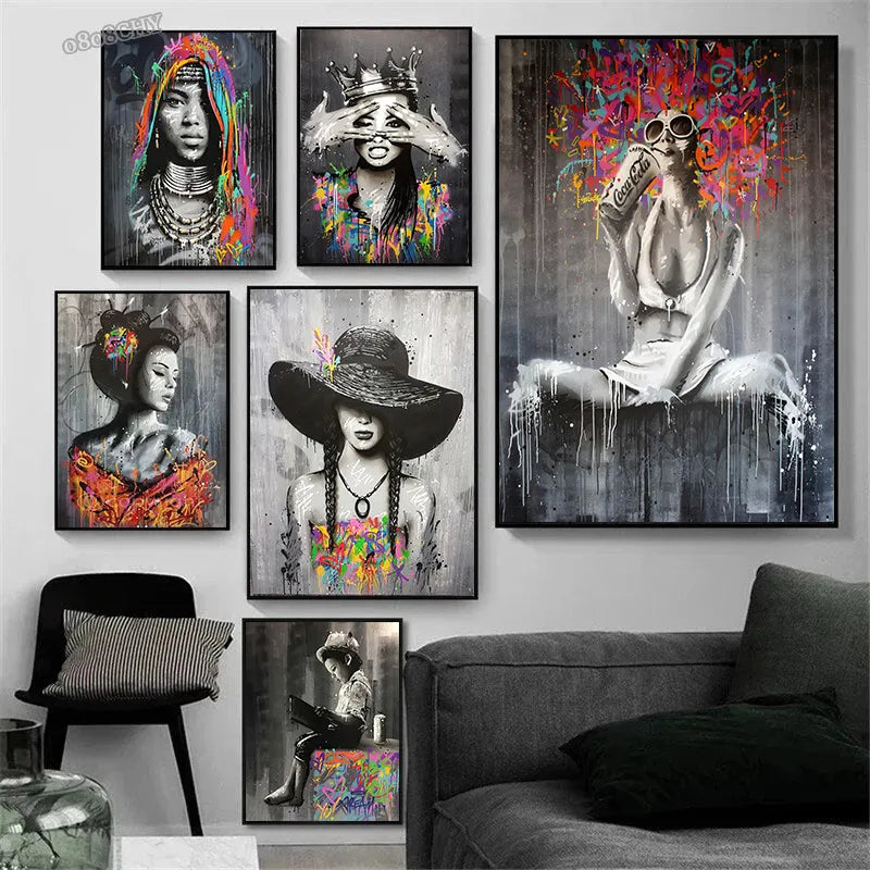 Urban Essence: Abstract Woman Graffiti Art Canvas Sheets - Make a Powerful Statement