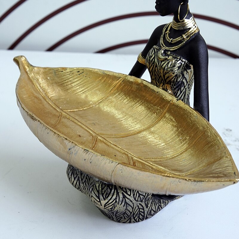 Exquisite Resin Exotic African Woman Storage Figurine - African Inspired Home Desktop Decor - Keys/fruits/Candy Bowl - Craft Objects