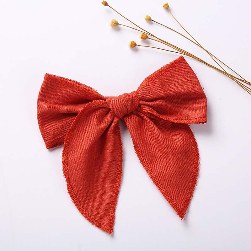 Cute Infant Spring Summer Hair Accessories - Baby Girls' Big Bows Hairclip Collection in Embroidered Cotton Linen Barrettes