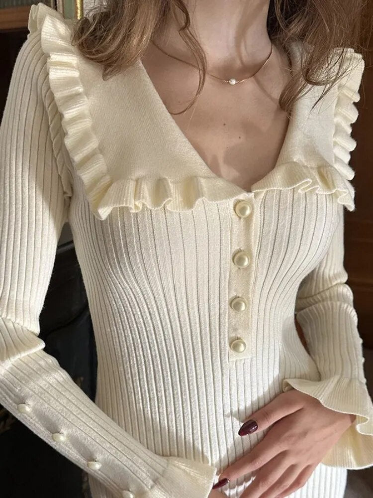 Vintage Woman's Retro Elegant Maxi Dress - High Waist Knitted Slim Long Dress for Women in Autumn and Winter