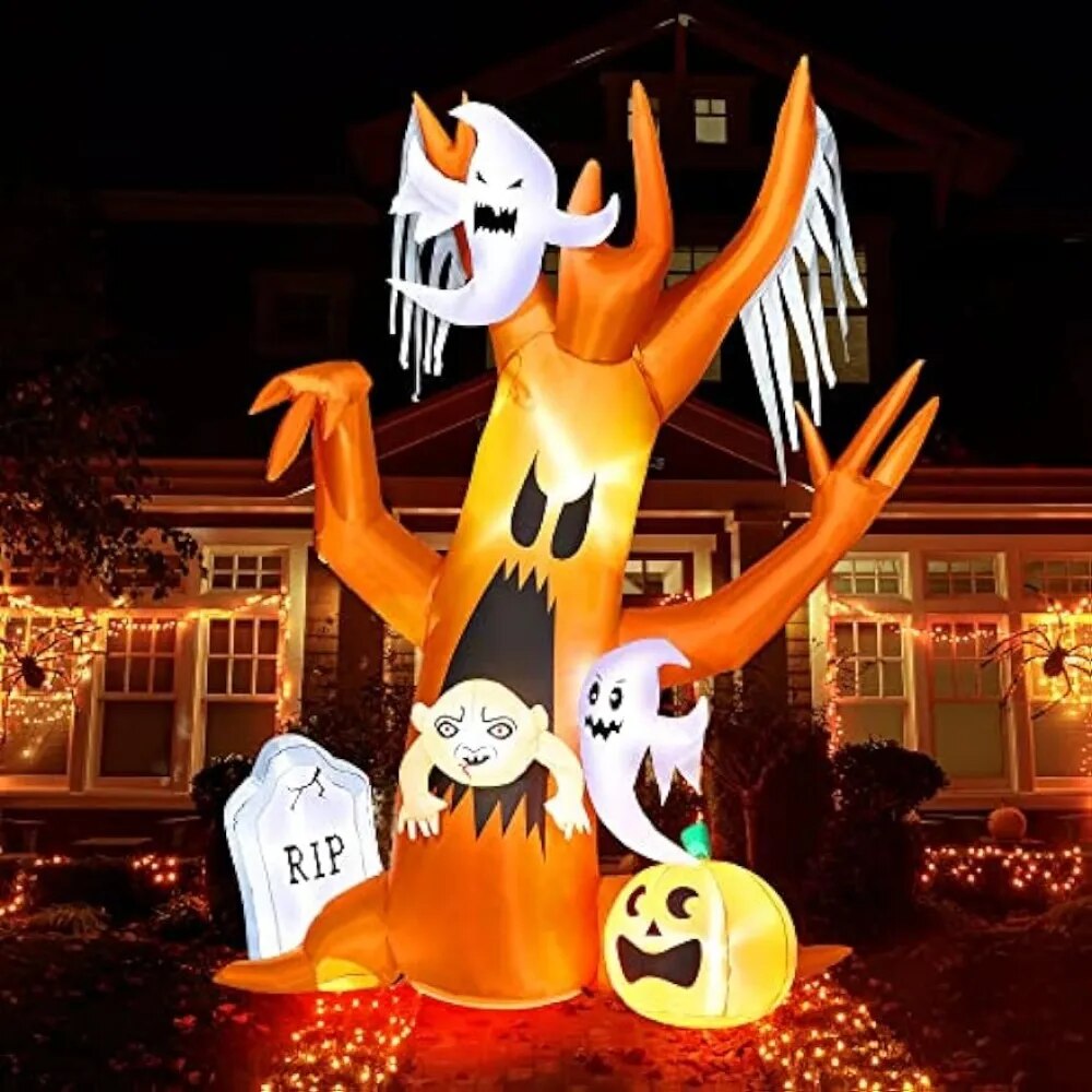 8FT Halloween Inflatable Ghost Tree with Scary Music and Built-in LEDs - Spooky Outdoor Decorations 7day delivery USA ONLY