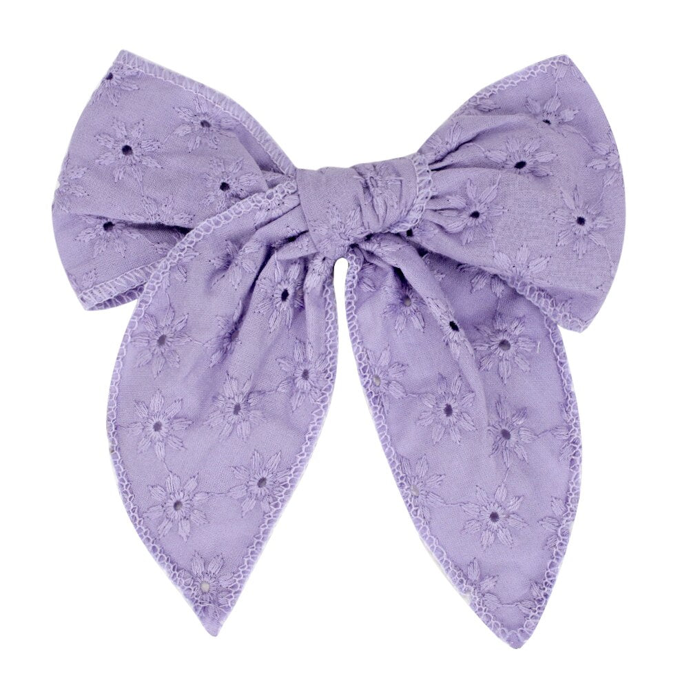 Cute Infant Spring Summer Hair Accessories - Baby Girls' Big Bows Hairclip Collection in Embroidered Cotton Linen Barrettes