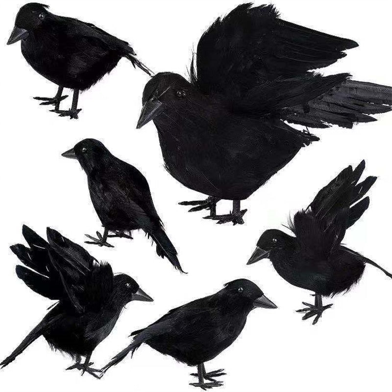 Realistic Black Crow Decor Set - Perfect for Halloween, Garden, and Party - Artificial Crow Bird Model Prop Collection