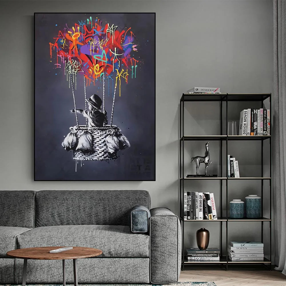 High-Quality Abstract Banksy Street Graffiti Canvas Poster - Bedroom Wall Art Decoration Mural