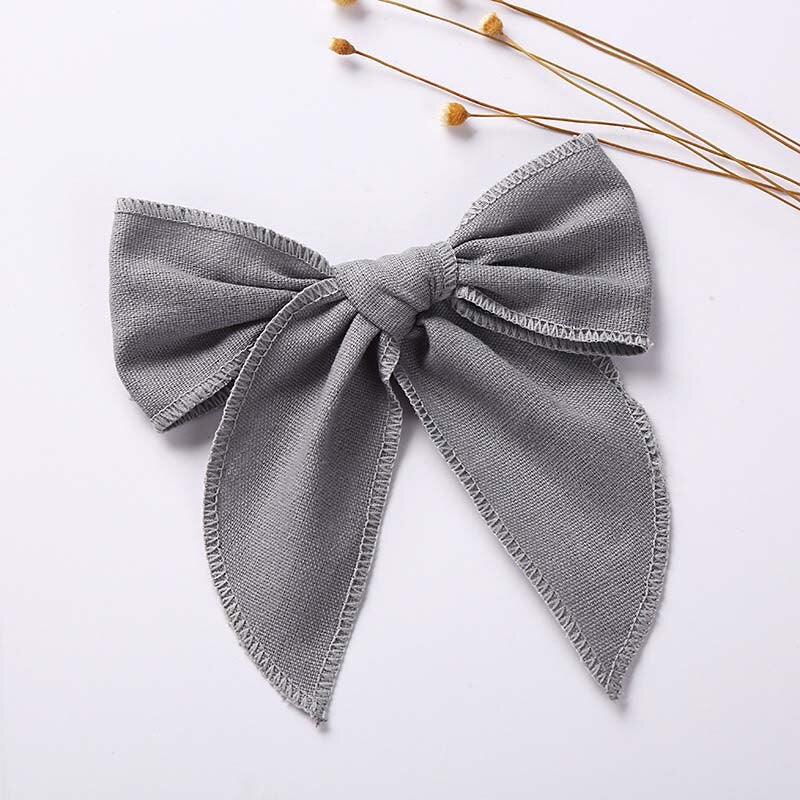 Cute Infant Spring Summer Hair Accessories - Baby Girls' Big Bows Hairclip Collection in Embroidered Cotton Linen Barrettes