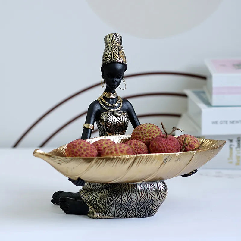 Exquisite Resin Exotic African Woman Storage Figurine - African Inspired Home Desktop Decor - Keys/fruits/Candy Bowl - Craft Objects