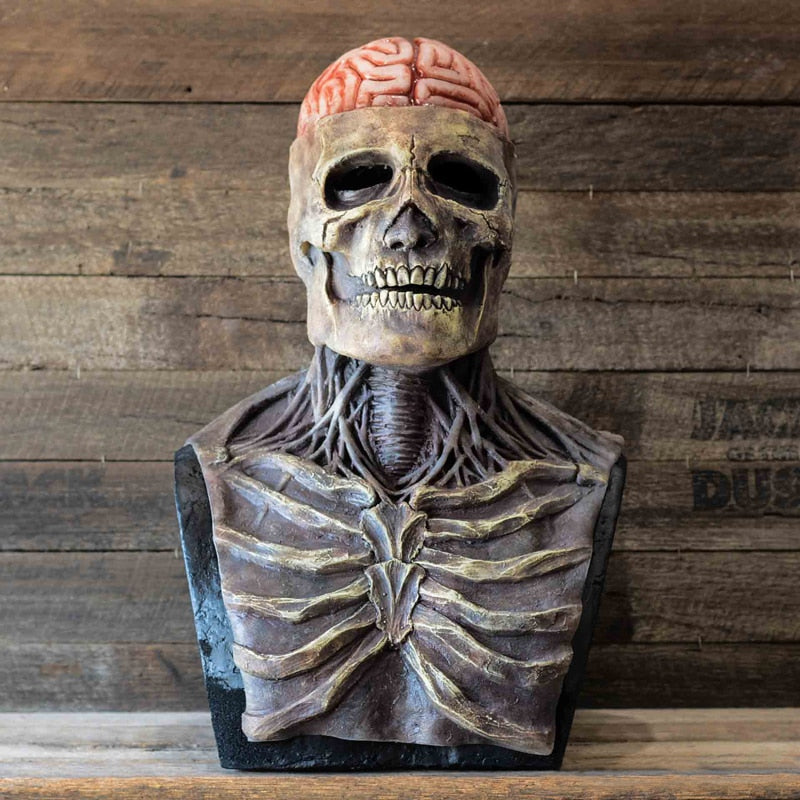Realistic Skull Mask with Movable Jaw - Halloween Horror Latex Helmet - Scary Skeleton Masquerade Prop - Rubber Full Head Costume