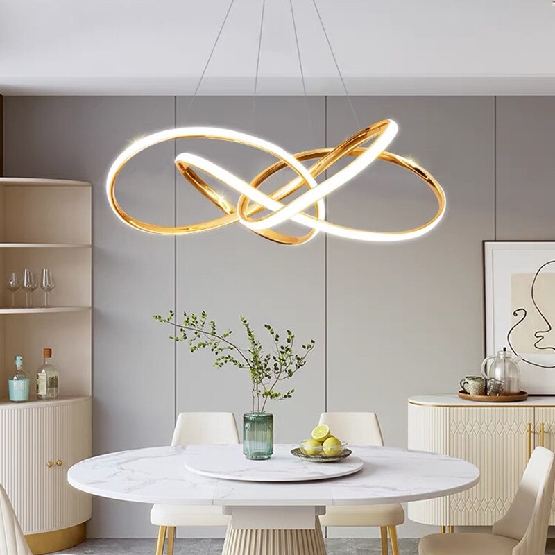 Gold Finished Nordic Modern LED Chandeliers Geometric Line Lamp For Kitchen  Living Dining room lustre pendent Hanging Lamp