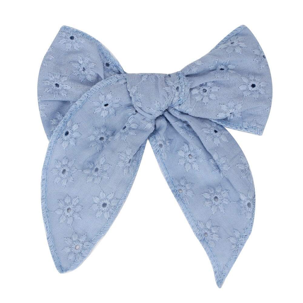 Cute Infant Spring Summer Hair Accessories - Baby Girls' Big Bows Hairclip Collection in Embroidered Cotton Linen Barrettes