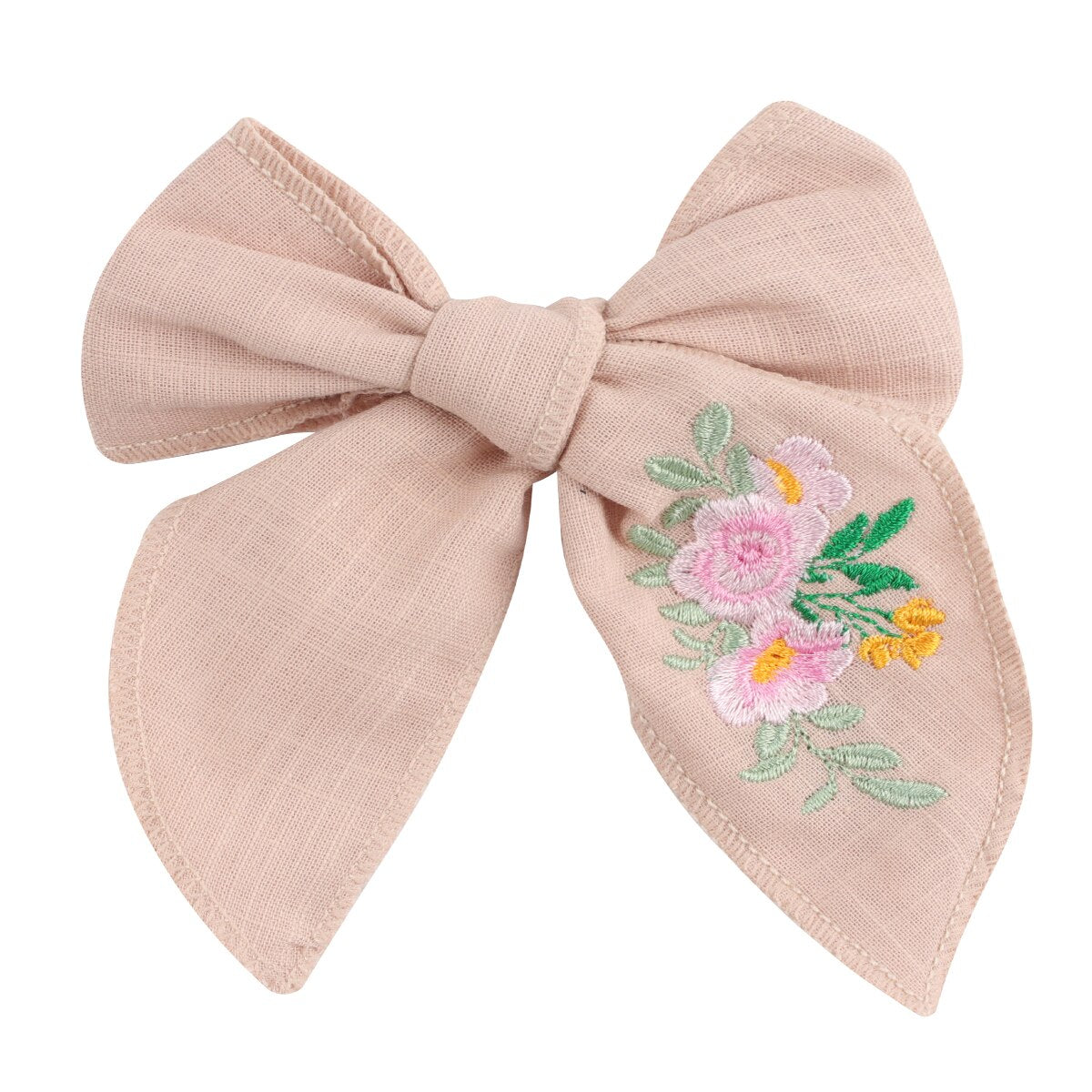 Cute Infant Spring Summer Hair Accessories - Baby Girls' Big Bows Hairclip Collection in Embroidered Cotton Linen Barrettes