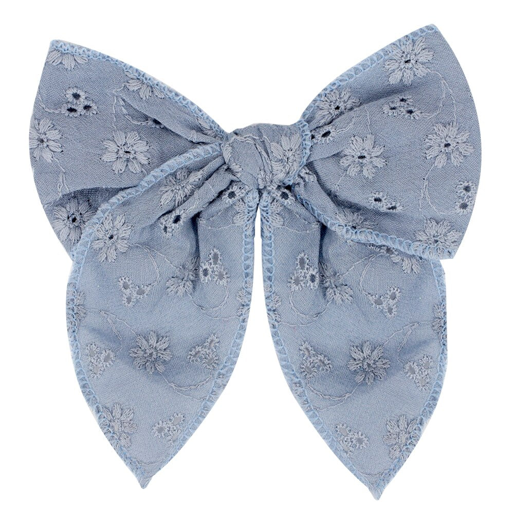 Cute Infant Spring Summer Hair Accessories - Baby Girls' Big Bows Hairclip Collection in Embroidered Cotton Linen Barrettes