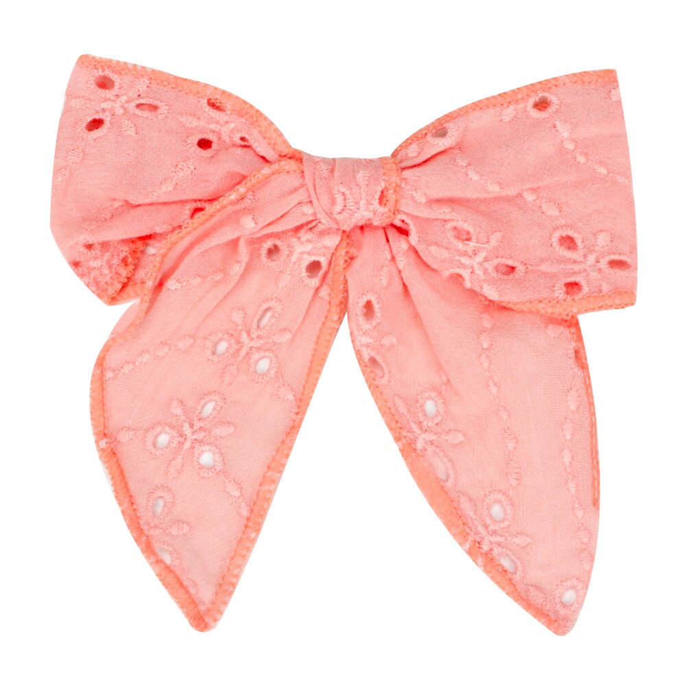 Cute Infant Spring Summer Hair Accessories - Baby Girls' Big Bows Hairclip Collection in Embroidered Cotton Linen Barrettes