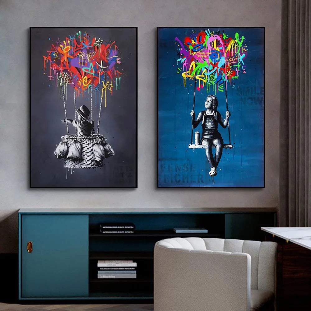 High-Quality Abstract Banksy Street Graffiti Canvas Poster - Bedroom Wall Art Decoration Mural