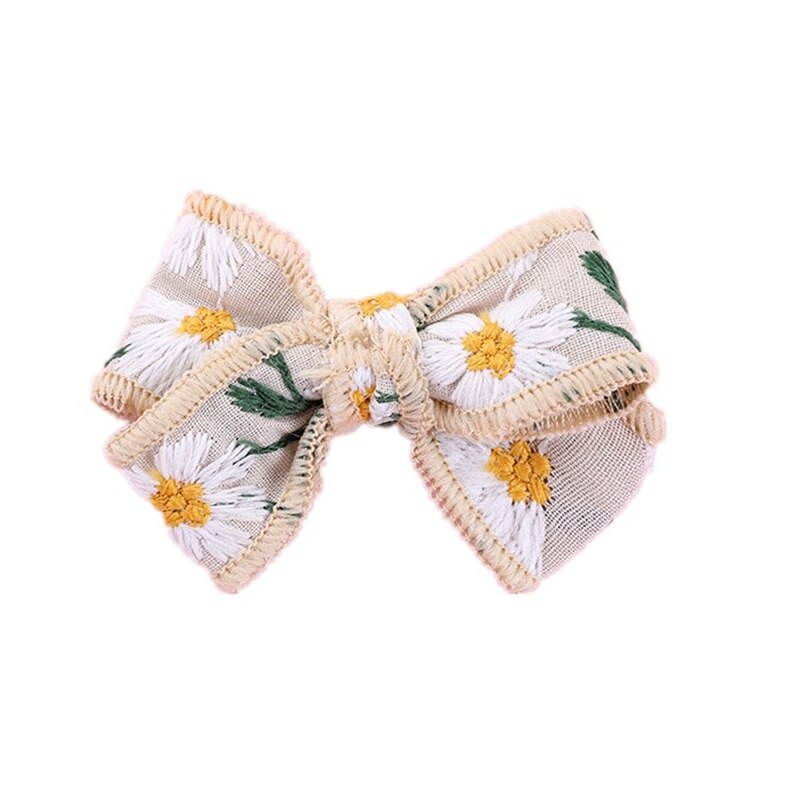 Cute Infant Spring Summer Hair Accessories - Baby Girls' Big Bows Hairclip Collection in Embroidered Cotton Linen Barrettes