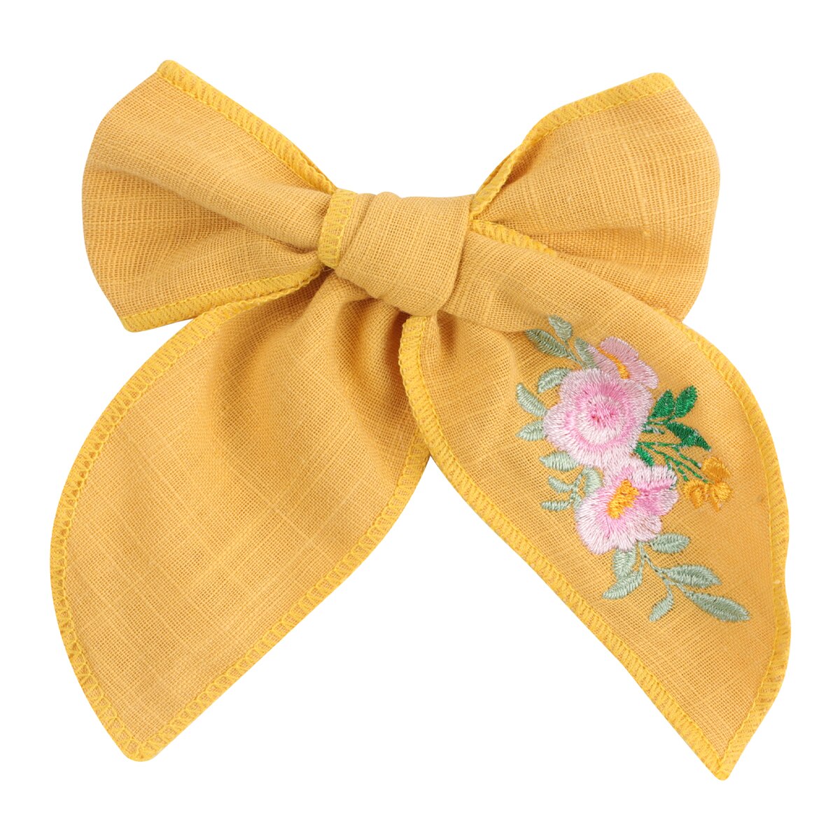 Cute Infant Spring Summer Hair Accessories - Baby Girls' Big Bows Hairclip Collection in Embroidered Cotton Linen Barrettes