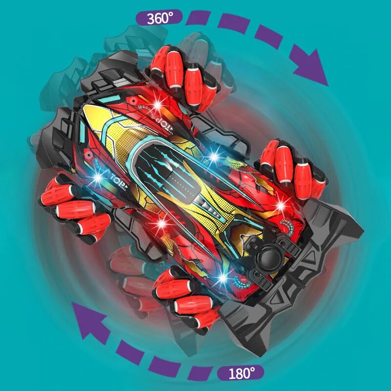 RC Drift Car with Music, LED Lights, and 2.4G Gesture Remote Control - 4WD Electric Stunt Car for Children, F2 Spray Radio Control Toy