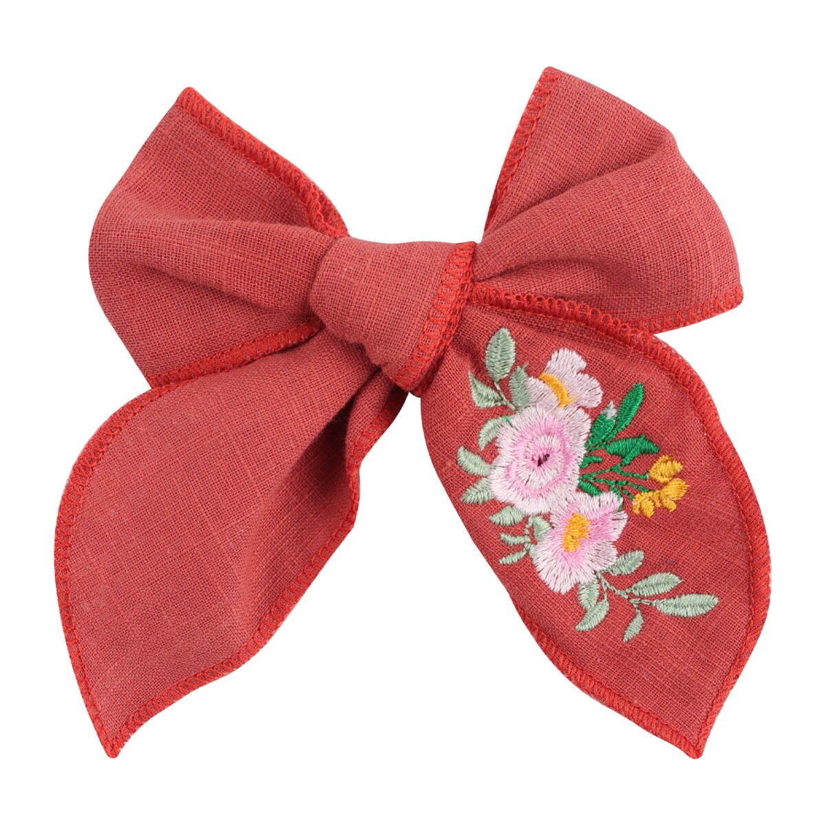 Cute Infant Spring Summer Hair Accessories - Baby Girls' Big Bows Hairclip Collection in Embroidered Cotton Linen Barrettes