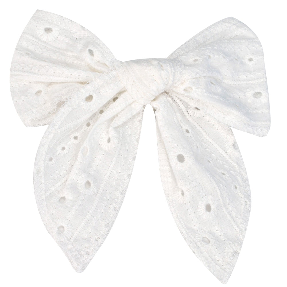 Cute Infant Spring Summer Hair Accessories - Baby Girls' Big Bows Hairclip Collection in Embroidered Cotton Linen Barrettes