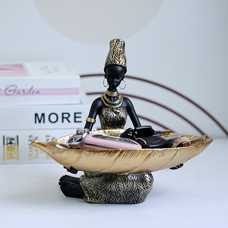 Exquisite Resin Exotic African Woman Storage Figurine - African Inspired Home Desktop Decor - Keys/fruits/Candy Bowl - Craft Objects