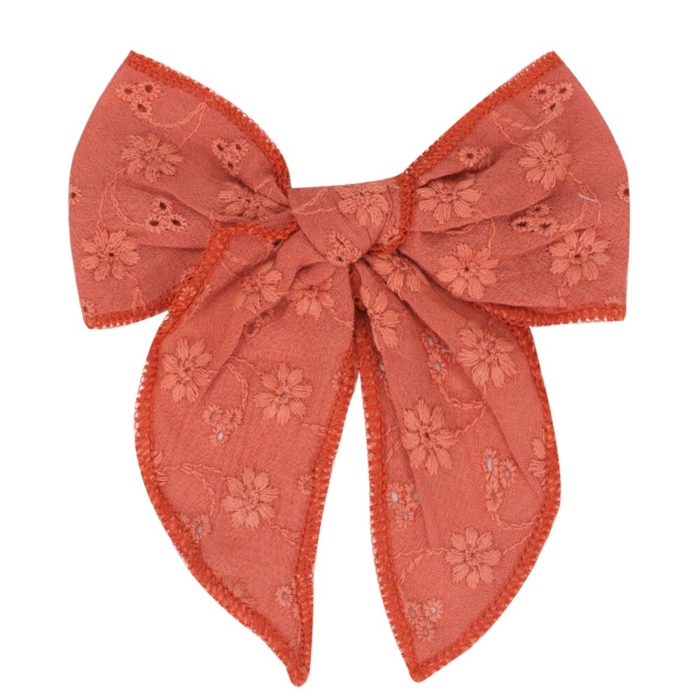 Cute Infant Spring Summer Hair Accessories - Baby Girls' Big Bows Hairclip Collection in Embroidered Cotton Linen Barrettes
